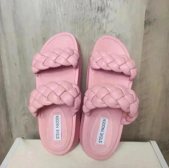 Steve Madden Hillary Pink Slip On Rounded Open Toe Platform Braided Sandal SZ 8 - Picture 4 of 12